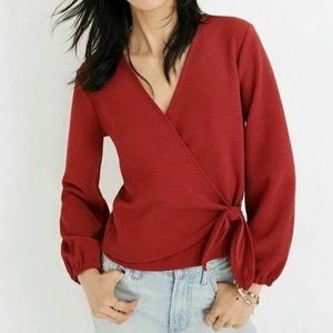 Madewell texture & thred red crepe wrap top